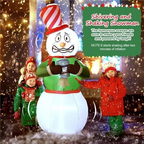 Christmas Inflatable Outdoor Decor 6FT Shivering Snowman Inflatable Built-in LED